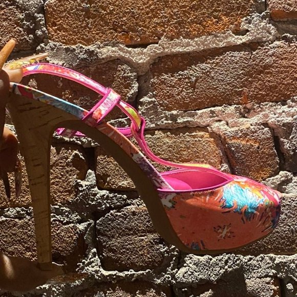 Gianni Bini Floral Print Heels, Sz 8 - Picture 9 of 10